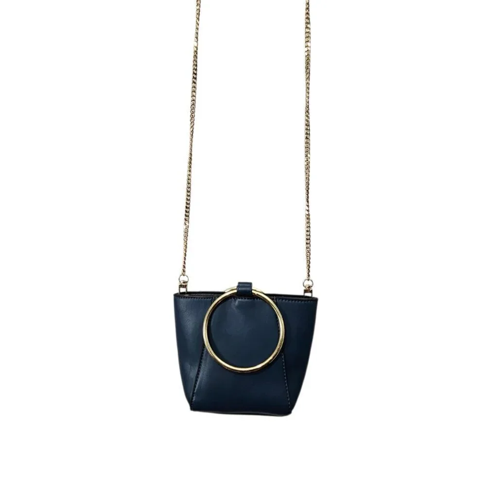 Co Lab Christopher Kon Bucket Bangle Vegan Teal Gold Heavy Chain Crossbody Bag